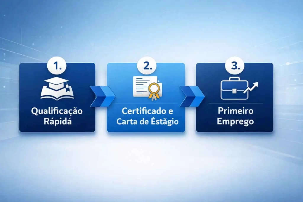 Infográfico mostrando como os cursos profissionalizantes aceleram a conquista do primeiro emprego